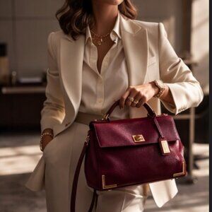 Badgley Mischka Burgundy Pebbled Leather Satchel Top Handle Crossbody